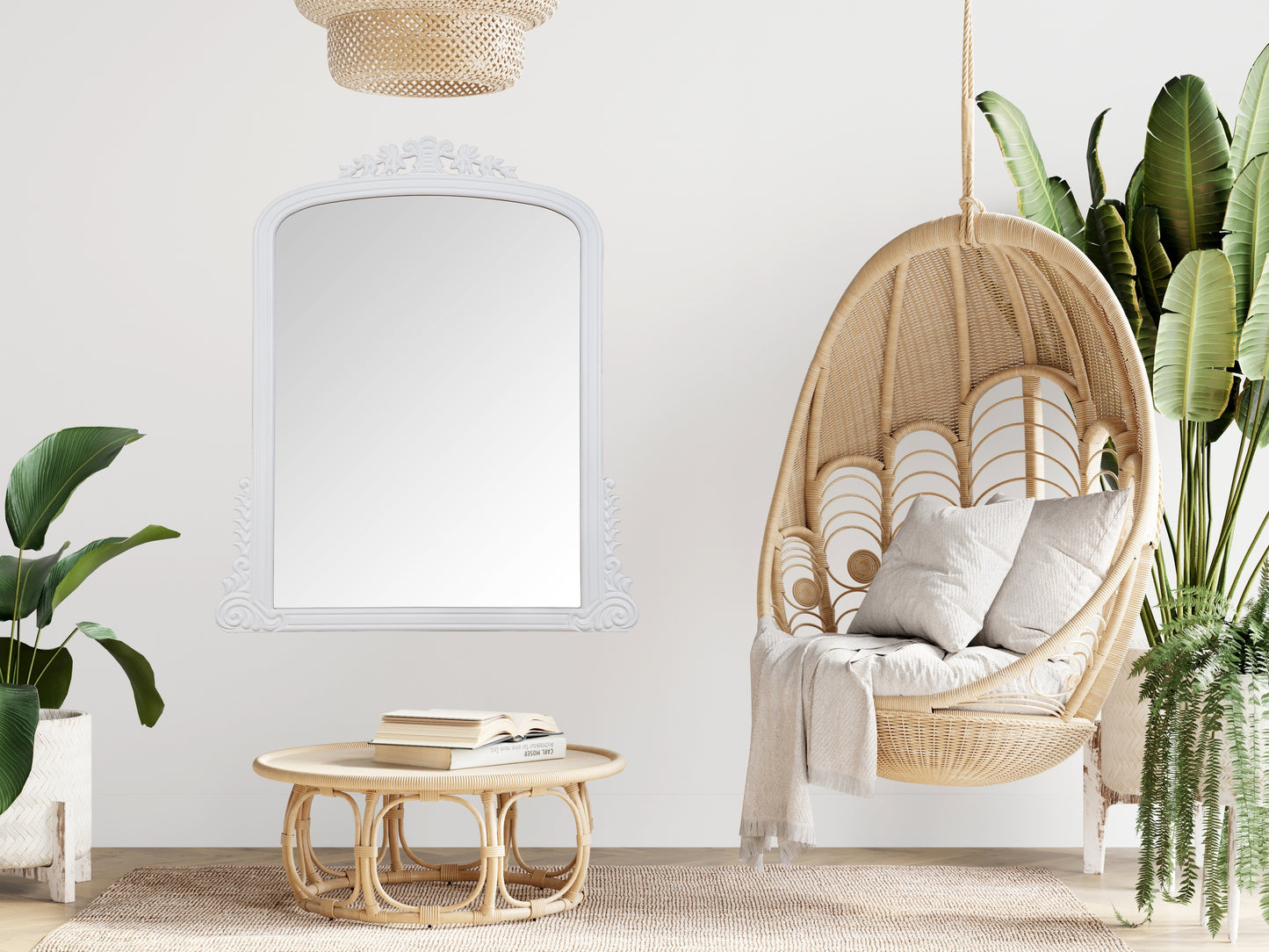 Boho White Wood Mirror